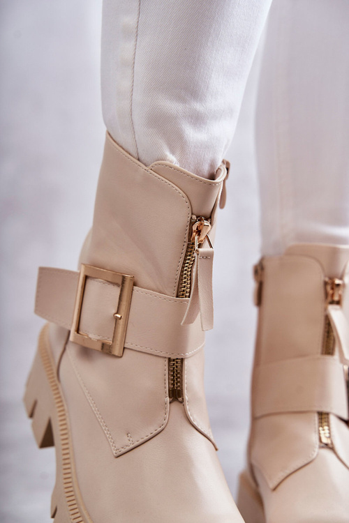 Dámské zateplené kozačky na zip Béžove Torey