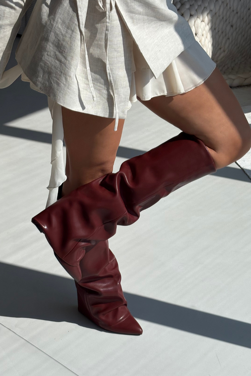 Zateplené dámske čižmy s obráteným horným lemom na podpätku Bordeaux Elivira