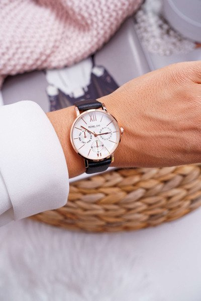 Dámské Hodinky Michael John černý pásek bílý Ciferník Estrado