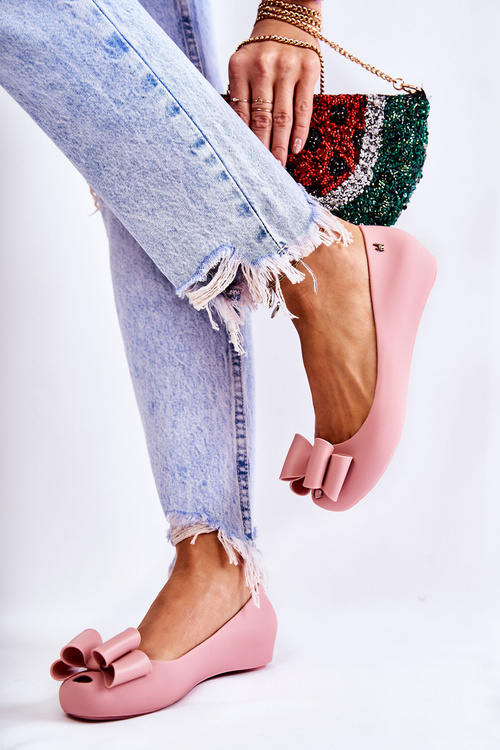 Dámske gumové baleríny s ružovým pruhom