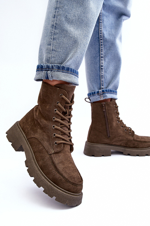 Ocieplané Zamszové Botky Trapery S Plochou Podrážkou Tmavě Zelené Zikey