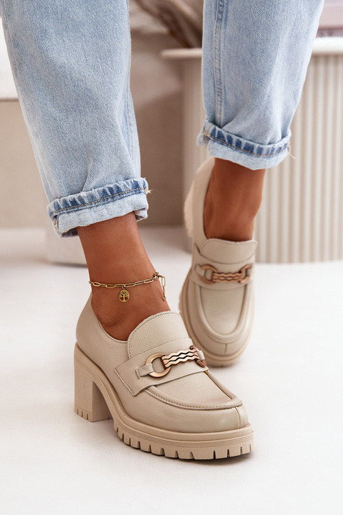 Zazoo 20175 Lakované Polobotky Dámské Na Podpatku Přírodní Kůže Světle Béžové