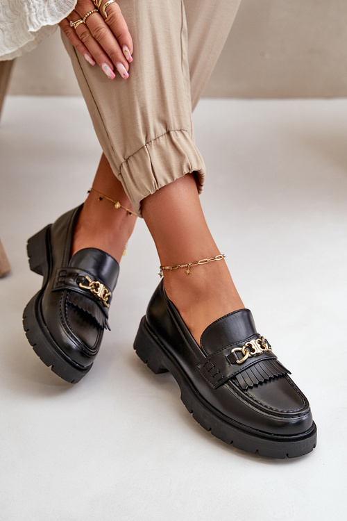 Eko kožené dámske mokasíny so zlatou ozdobou čierne Zanita