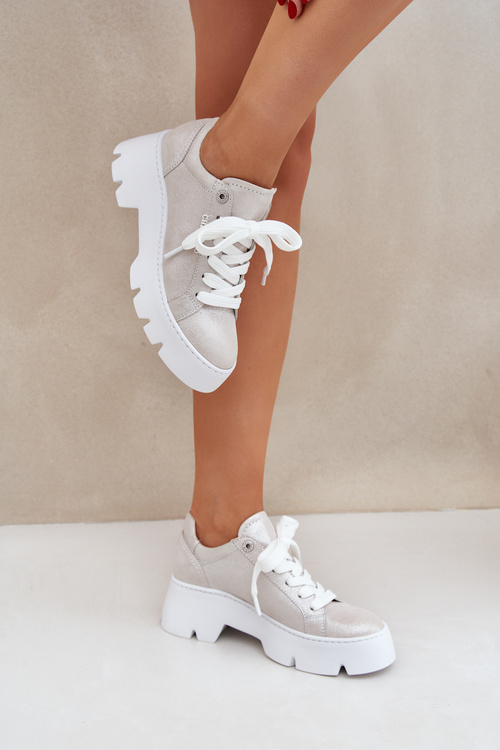 Tenisky Sportovní Boty Na Platformě CheBello 4632 Stříbrné