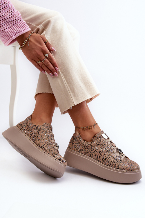 Kožené sportovní boty na platformě Maciejka 06191-10 Bežové