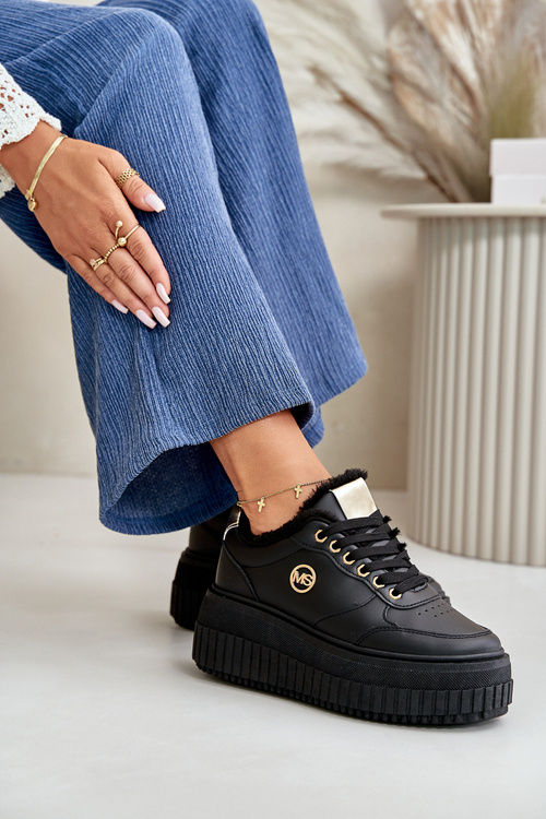 Sneakers Dámske Športové Topánky Zateplené Na Masívnej Podešvi Čierne Ardiela