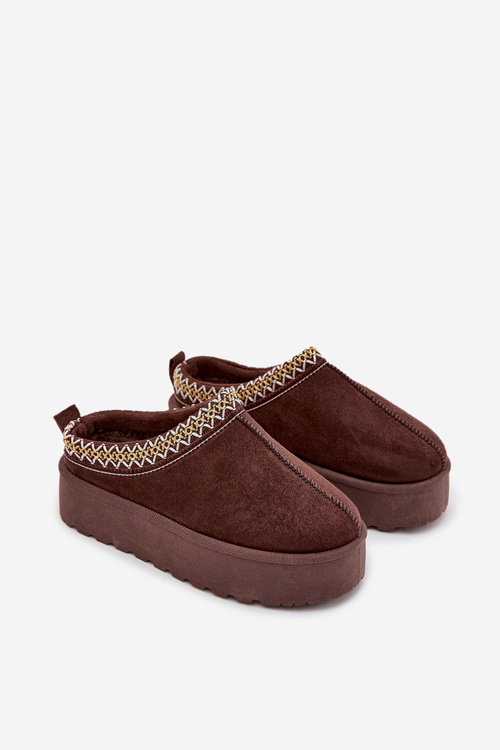 Detské mládežnícke snehule s výšivkou na platforme čokoládové Jolisse