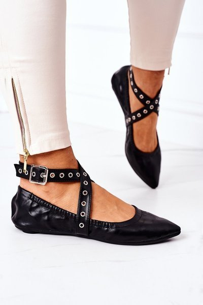 Skladacie kožené baleríny lu boo čierne