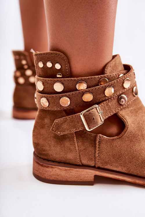 Dámské kozačky s tryskami na plochém podpatku Hnědý Larino