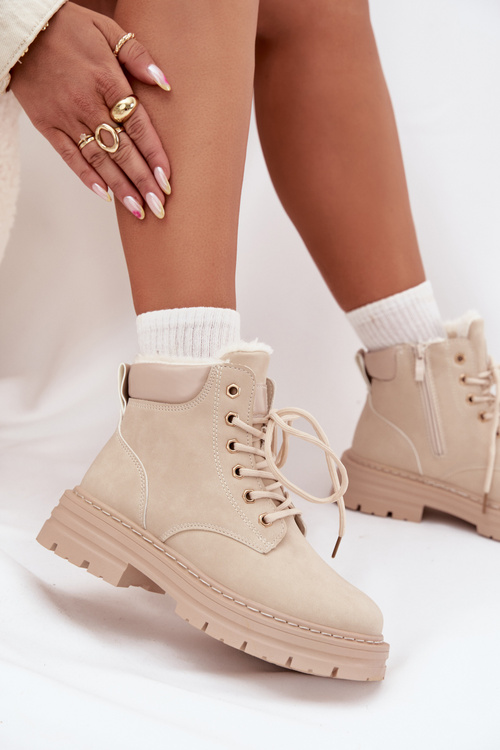 Dámské zimní boty s kožíškem na zip světle béžové Tharika