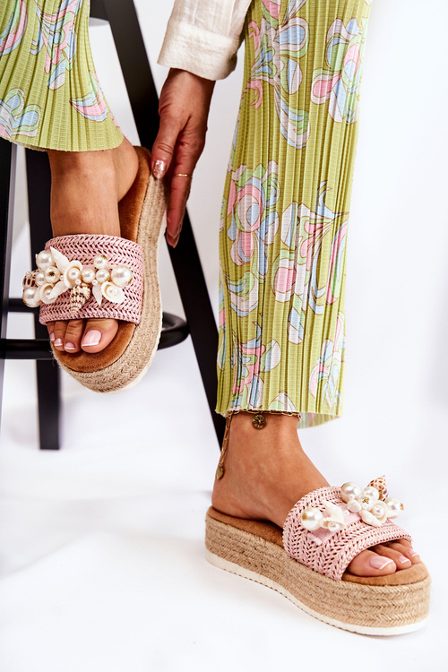 Dámské pantofle na platformě s mušlemi růžové Tolia