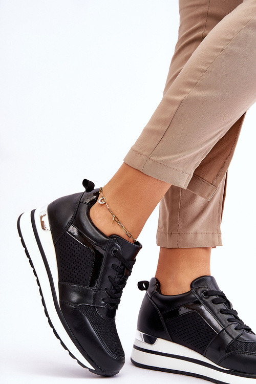 kožené sportovní boty s nízkým klínem Černé Braylen