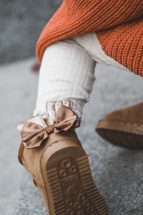 Dívčí teplé sněhule s mašlemi Velbloud Meriva