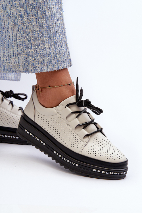 Dámske Kožené Poltopánky na Platforme S.Barski LR769A Beige