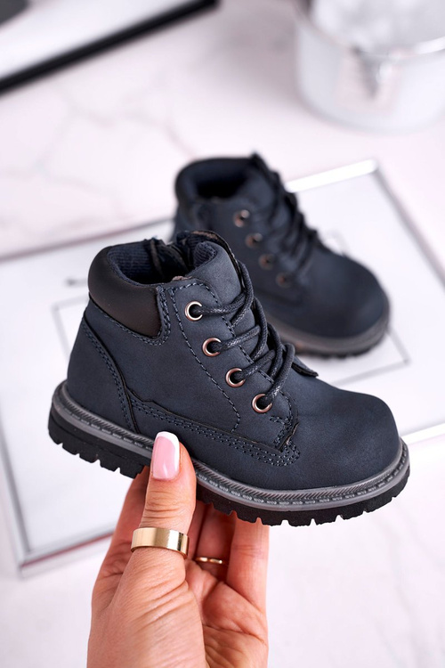 Dětské boty traperky teplé tmavě modré Moa