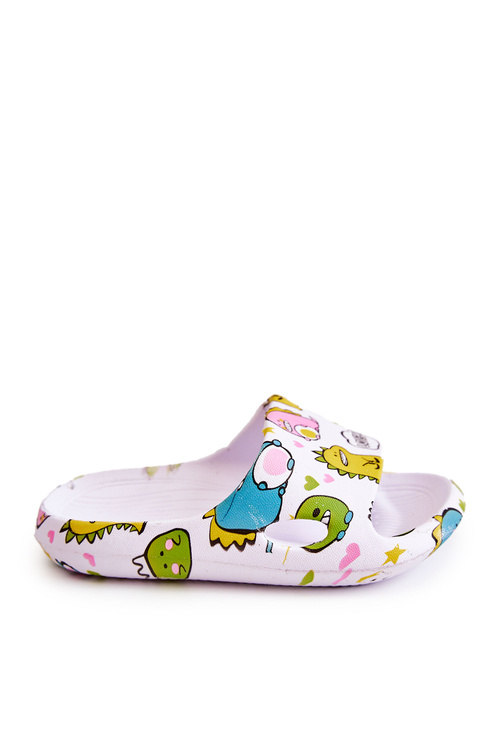 Ľahké detské flip -flops dinosaury biele astro