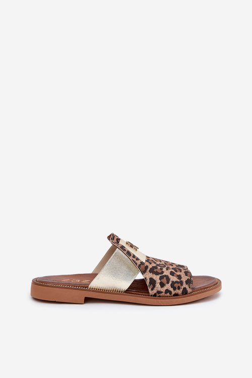 Elegantné Sandále Z Prírodnej Kože Na Plochéj Pätke Zazoo 40423 Leopard