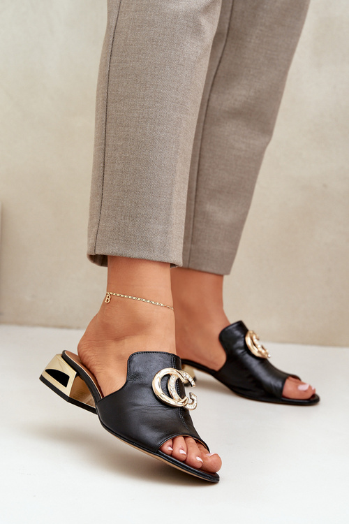 Kožené elegantní dámské pantofle na nízkém podpatku Laura Messi 2874 černé