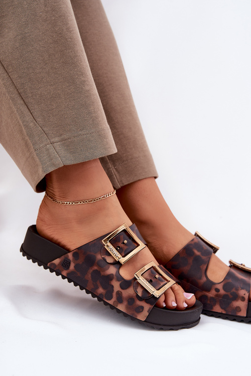 Voňavé Dámské Pantofle S Přezkami Leopardí Hnědé ZAXY RR285059