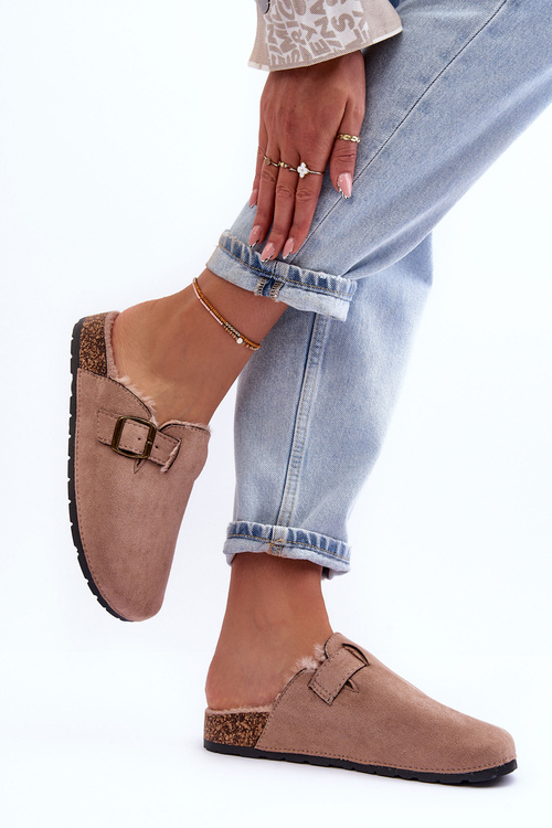 Dámské semišové sandály s kožešinou Bežová Haidamia