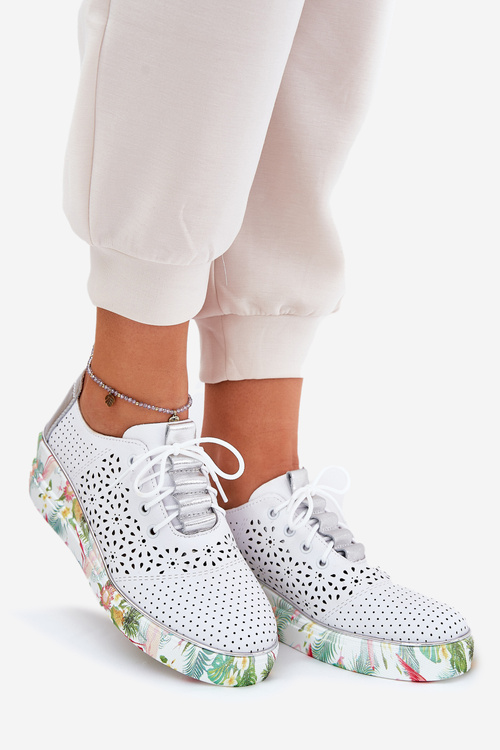 Dámske Kožené Topánky Na Klíne Artiker 56C1799 Bielo-Strieborné