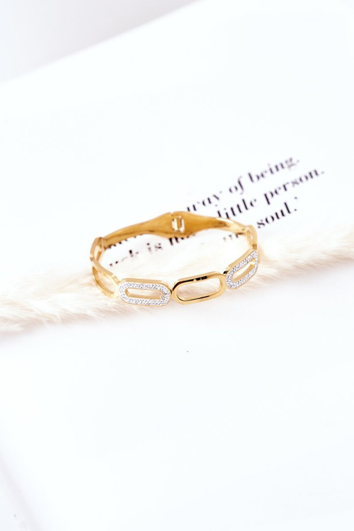 Oceľový náramok so zlatými zirkónmi