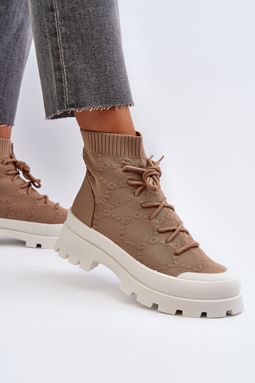 Dámske Ponožkové Nazúvacie Čižmičky Hnedé Solime