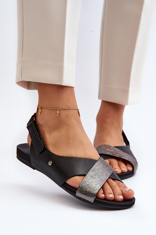 Zazoo 40141 Kožené Sandále Na Suchý Zips Čierne