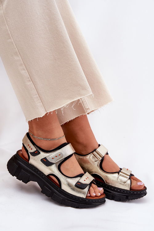 Dámske kožené sandále so suchým zipsom Artiker 56C0469 zlaté