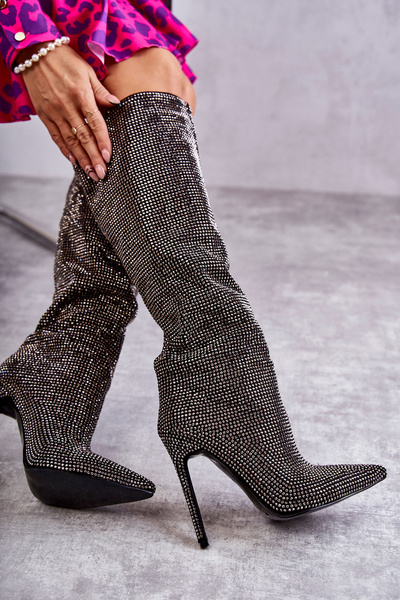 Módní kozačky na vysokém podpatku s kubickými zirkony Černe Lovisa
