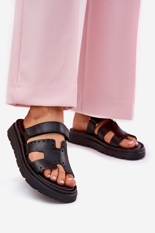 Dámske Sandále Z Prírodnej Kože Na Platforme Zazoo 40440 Čierne