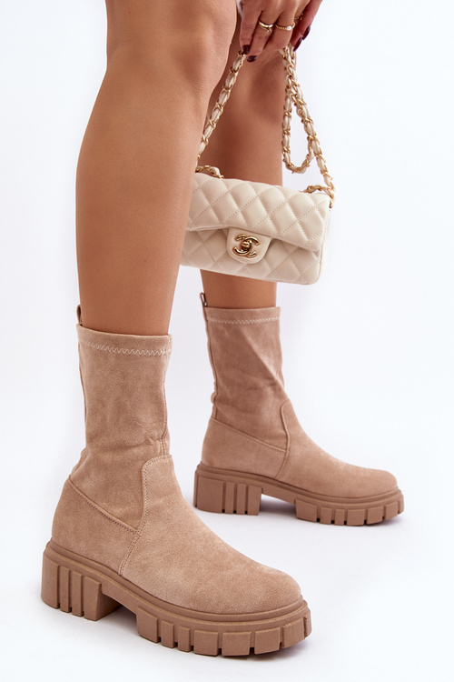 Vložené boty na ploché podrážce béžové Divella