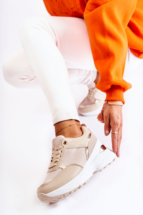 Dámské sportovní boty na klínu lesklé béžové Activity