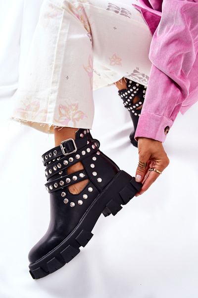 Workery Na Platformě S Kamínky černé Vernelle