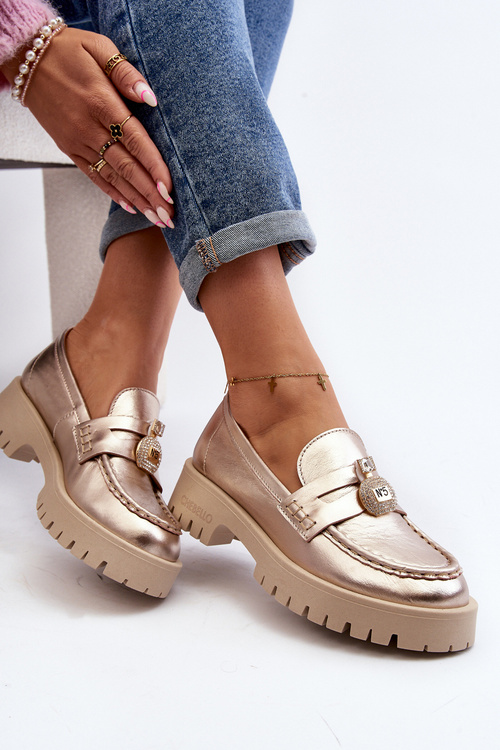 Kožené poltopánky mokasíny s ozdobou CheBello 4291 zlaté