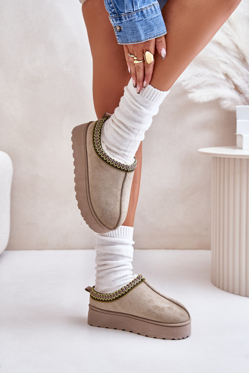 Dámske zimné topánky na platforme zateplené kožušinou zelené popruhy