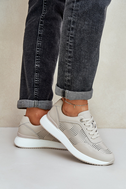 Kožené Športové Topánky Tenisky Dámske S.Barski LR51-551 Béžové