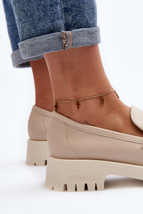 Dámské kožené mokasíny s ozdobou CheBello 4369 béžové