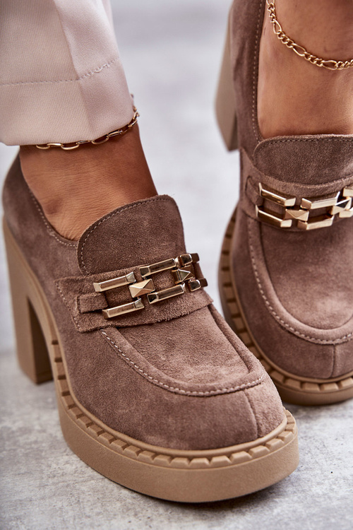 Semišové boty na masivním sloupku Béžový Jaime