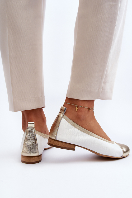Zazoo 2890 Kožené baletky bielo-zlaté