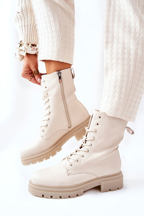 Kotníkové Ploché Workery Boty Béžové Rozelle