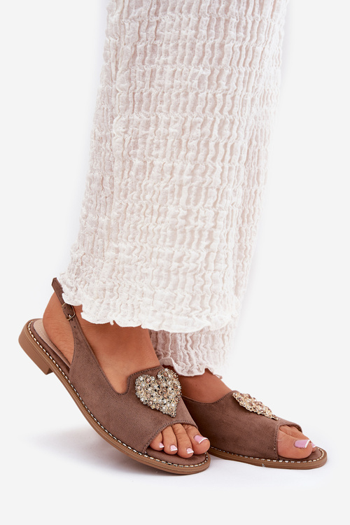 Dámské Sandály S Ozdobným Srdcem Tmavě Béžové S.Barski KV27-018