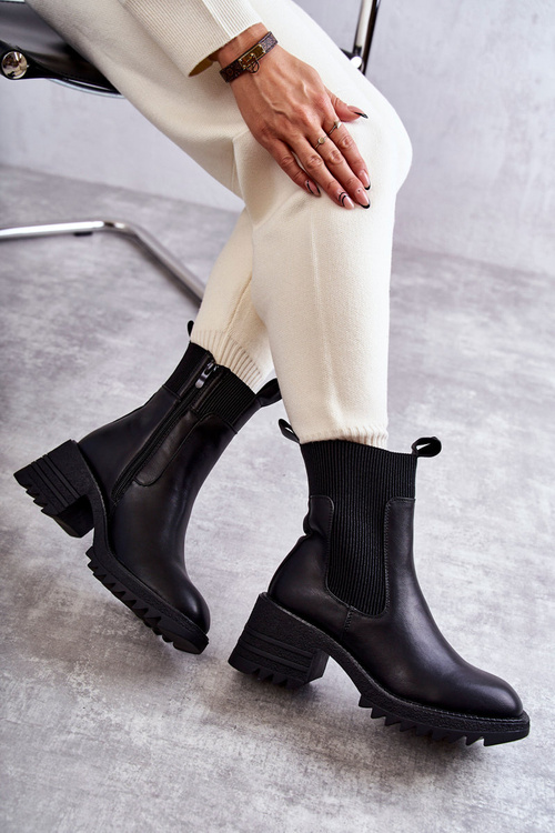 Dámské teplé kozačky na podpatku černé Abella