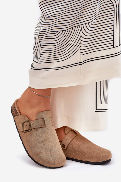 Dámské nazouváky a na platformě s přezkou khaki Selio