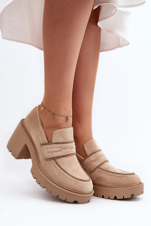 Dámske topánky na masívnom podpätku Beige Feneli