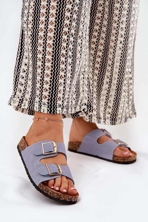 Dámske Sandále Na Korkovej Platforme So Zlatými Prackami Modré Lisavionea