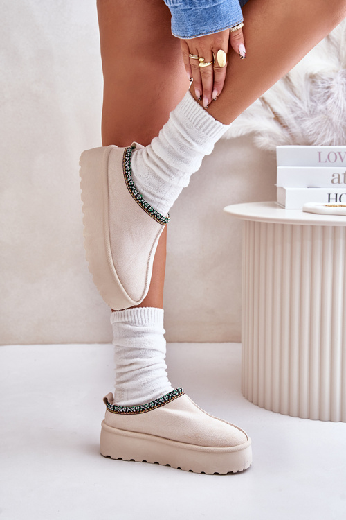 Dámske Papuče Na Platforme S Vyšívaním Svetlo Béžové Neroma