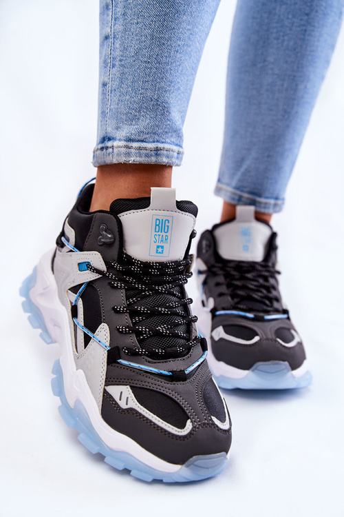 Dámská sportovní obuv na masivní platformě Big Star KK274386 Černo-šedá
