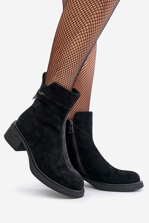 Zateplené dámské boty z přírodní semišové kůže na zip černé Vinceza 66696