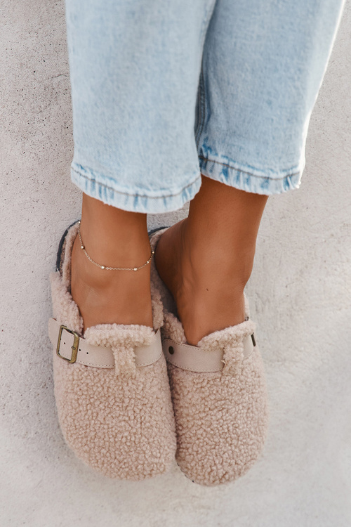 Dámské pantofle s kožíškem typu beránek Béžové Lorivine